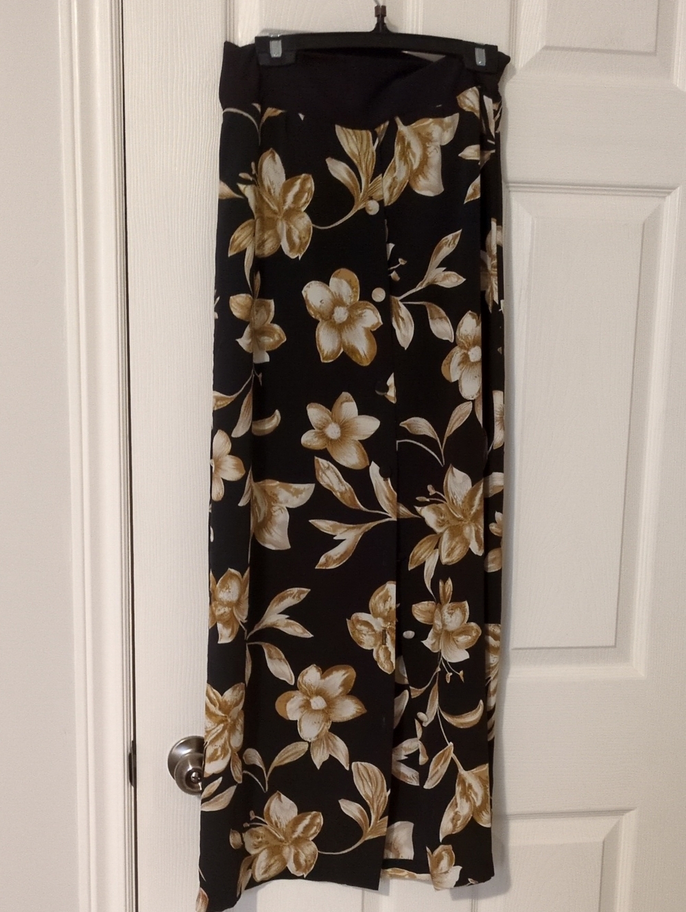 Black Floral Maxi Skirt with Gold-Tone Prints